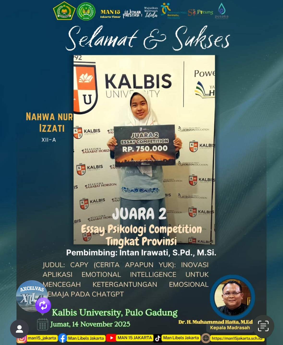 Juara 2 Essay Psikologi di Kalbis University